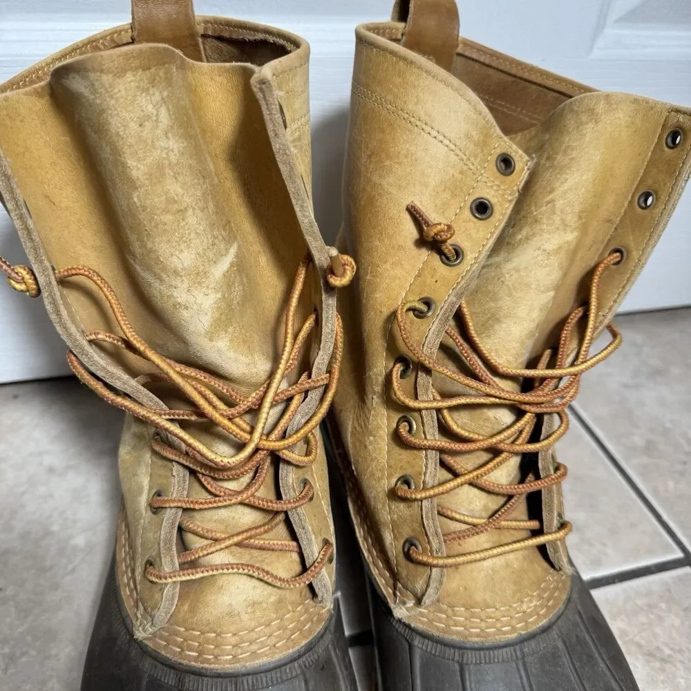 LL Bean Boots Duck Boots Mens 11 M Tan Hiking Leather Waterproof Made in USA